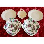 A pair of white glazed Bells 'leaf' dishes and another white dish and a pair of 19th century leaf
