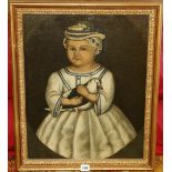 Early 19th century American School
3/4 length portrait of a girl holding a dove,