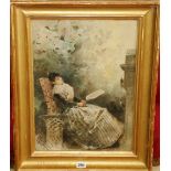 G LAMPI (Italian 19th century)
Seated lady holding a fan
Watercolour, signed,