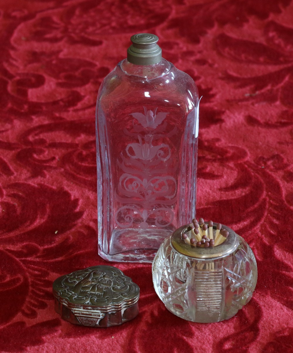 19th century floral engraved glass spirit flask,