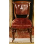 Victorian mahogany and crimson leather dining chair (1) CONDITION REPORT: Leather upholstery worn