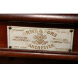 Full sized billiards table by Orme & Sons, Manchester and a scoreboard cues and cue stands etc.