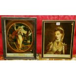 Two back painted mezzotints on glass "Charlotte, Queen of Great Britain" and "Pomona,