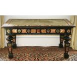 19th century Italian centre table with inset granite top and marble inset panels raised on square