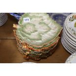 Set of ten Portuguese green glazed vine leaf dishes. CONDITION REPORT: Crazed
2 or 3 with small but