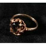 9ct gold smokey quartz set dress ring,