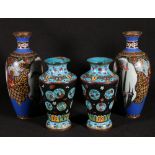 Two pairs of Japanese cloisonne vases,