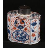 18th century Chinese Imari tea bottle, canted rectangular section, decorated with flowers, the