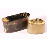 19th century horn snuff box of oval cross section, 12cm long,
