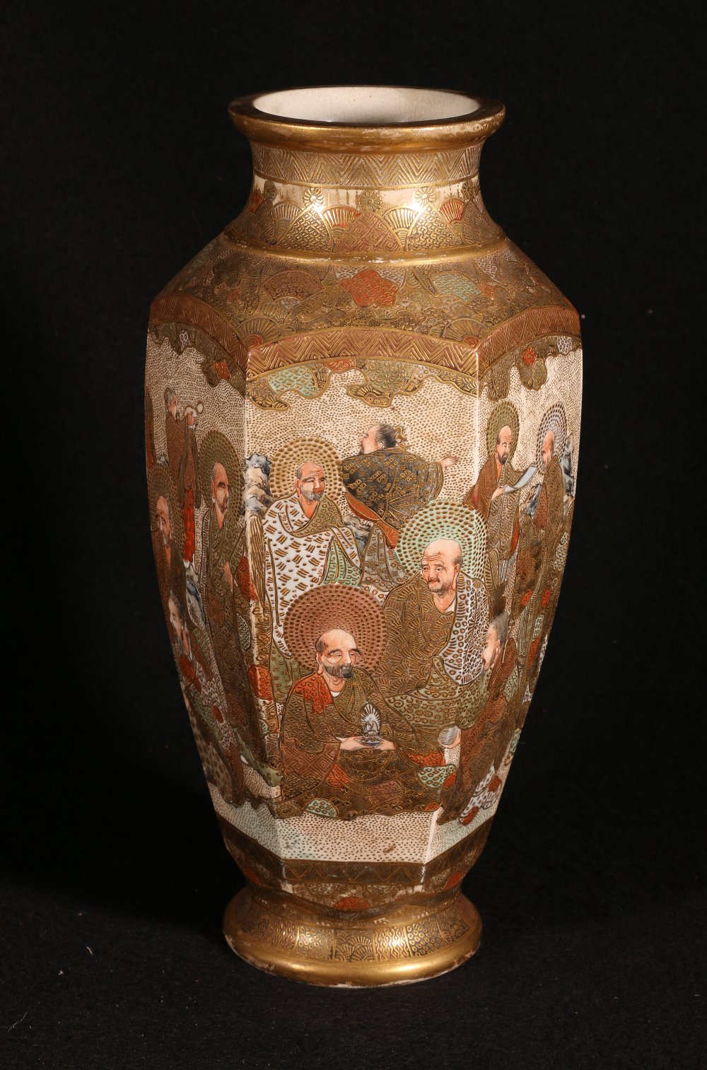 Japanese Satsuma vase of hexagonal form decorated with figures