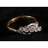 18ct gold and platinum diamond five stone ring in cross over setting