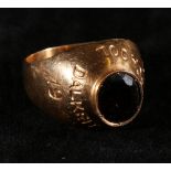 Dalkeith High School fraternity ring 1974 stamped 18k, size U,