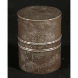 Japanese Swatow ware style pewter caddy and cover