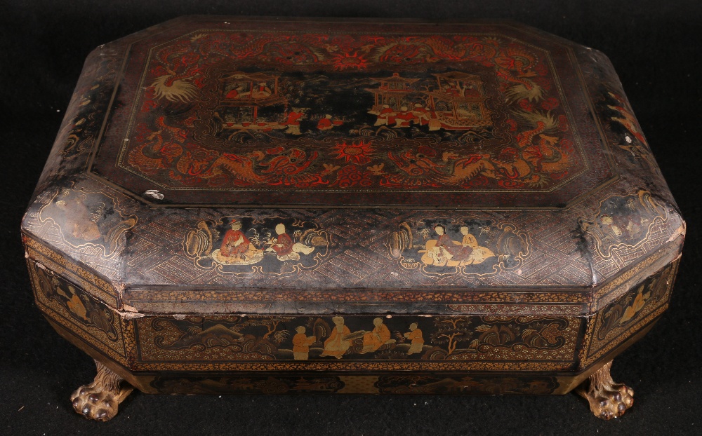 19th century Chinese lacquered games box