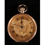 9ct gold fob watch with engraved dial,