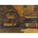 ITALIAN SCHOOL (20th century)
Figures in an archway
Signed indistinctly, oil on board,