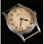 WWII era gentlemans Omega wristwatch in stainless steel case etched to back plate "HS arrow 8 8326"
