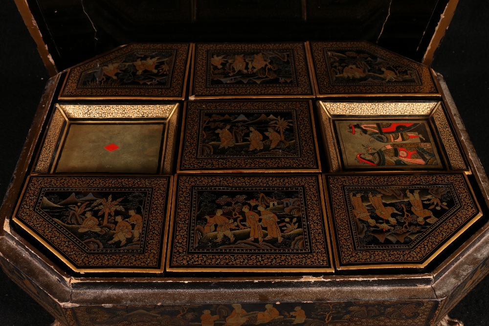 19th century Chinese lacquered games box - Image 2 of 2