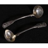 Pair of 19th century Scottish silver shell and fiddle pattern toddy ladles, maker J McKay,