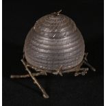 Victorian electroplated cut glass honey jar in the form of a beehive,