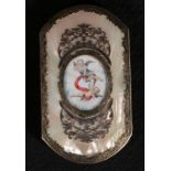 Late 19th century French gilt metal and mother-of-pearl purse, inset with an oval watercolour plaque