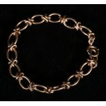 9ct gold mixed link bracelet, sprung circular clasp, hallmarked, 14.5g, 19cm long.