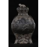 Late 19th century Dutch silver bombé-shaped tea canister decorated with panels depicting gallants,