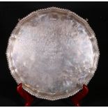 Silver tray of serpentine circular form with gadrooned border, maker John Round & Sons,