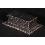 Silver inkwell and cover of rectangular form, the gilt interior with twin inkwells,