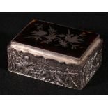 Late Victorian tortoiseshell and silver box, the hinged pique work box decorated with birds,