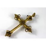 A gilt metal filigree cross pendant,  th