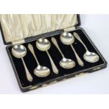 A cased set of six silver soup spoons, W