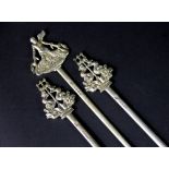 Three Victorian silver meat skewers Lond