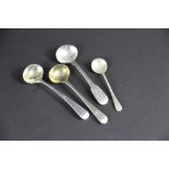 Three silver mustard spoons, to include; a fiddle pattern spoon, James Brady Dublin 1830, two Old