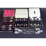 A cased set of six silver Art Deco spoons William Hutton & Sons Ltd, Sheffield 1930, with red