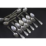 Twelve silver fiddle pattern teaspoons Alexander Cameron, Edinburgh Dundee 1843, and a set of six