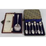 A set of six silver fiddle pattern tea spoons, Baker Brothers, Chester 1920; with three plated