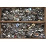 A quantity of silver and silver plate commemorative tea spoons