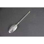 An 18th century silver mote spoon probably Caleb Hill circa 1730, of typical form with cross and