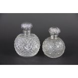 A late Victorian silver mounted glass scent bottle, with hobnail cut globular body, G Watts & Co,