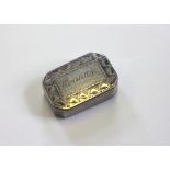 A silver patch box Joseph Willmore, Birmingham 1808, of canted rectangular form, the cover engraved