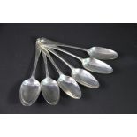 Six silver Old English pattern table spoons, five London 1753 and one William Turner 1756, engraved