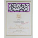 Three Chateau Mouton Rothschild Pauillac wine label designs, one by Agam, one by Hans Erni,