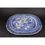 An early 19th century pearl ware Willow pattern blue and white meat plate;
