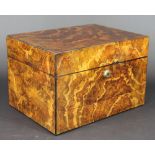 A Victorian burr walnut stationery box, leather lined three compartment interior and base drawer,