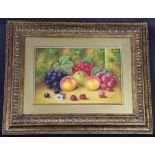 John F Smith,
oil on board,
still life of fruit,