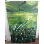 Anthea Parkinson,
acrylic on canvas,
The Pool in Spring - Sandford,
initialled,