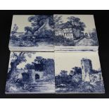 A collection of ten Mintons blue transfer printed tiles of rural views (10)