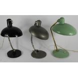 Three Kaiser Idell style adjustable desk lamps with original enamel finish,