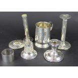 A collection of silver, to include; a silver mug Atkin Brothers Sheffield 1911, engraved, 10cm high,